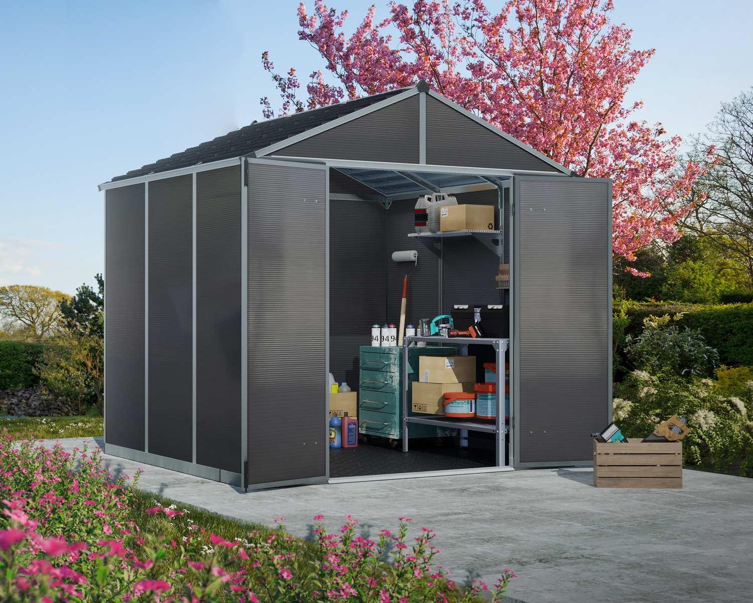 Rubicon Storage Shed installed landscaped setting