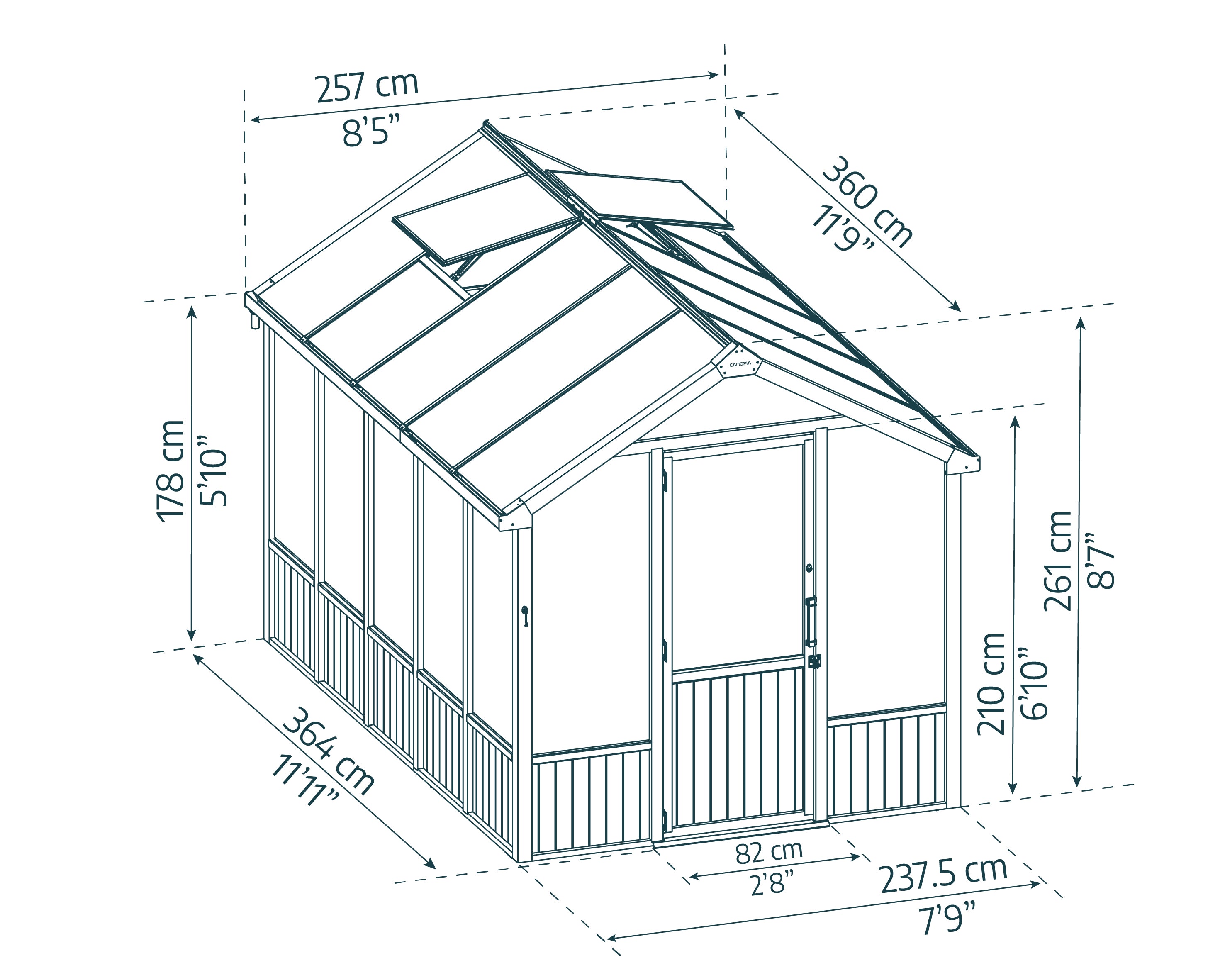 Palram Canopia Greenhouses NATURA 8x12 cedar Wood_Dimensions