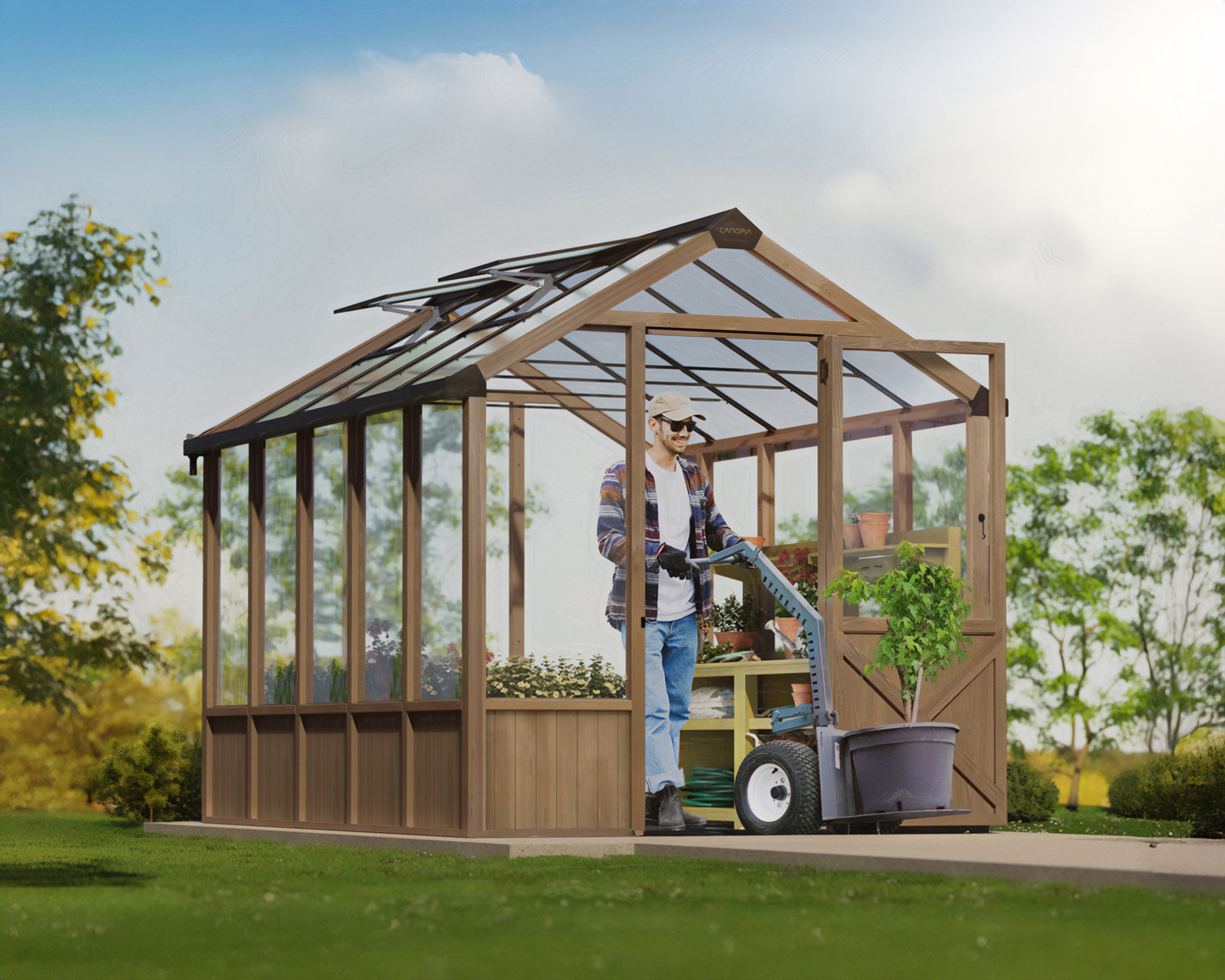 Natura Cedar Wood Greenhouse - Clear Polycarbonate pnels