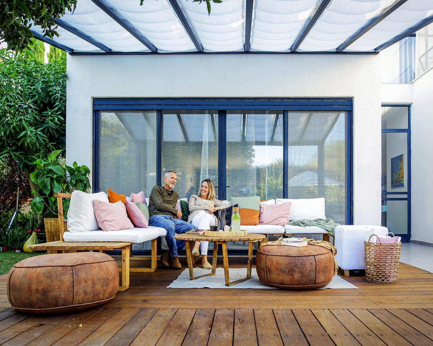 Stockholm Patio Cover with Shades installed angle 2