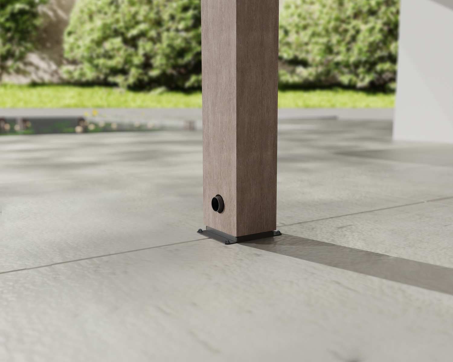 Helsinki Cedar Patio Cover ground anchoring leg detail