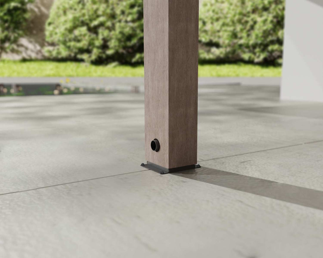 Helsinki Cedar Patio Cover ground anchoring leg detail