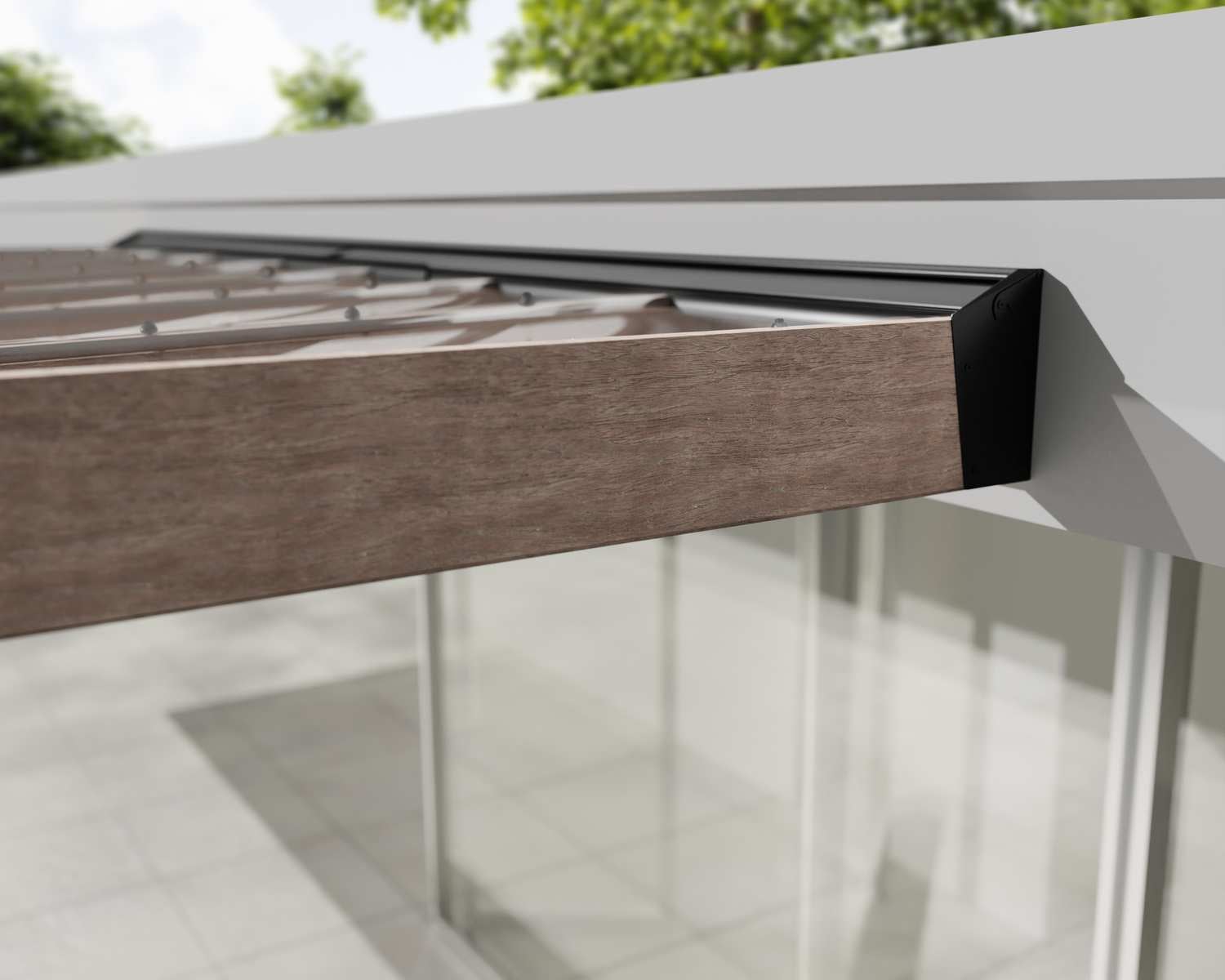Helsinki Cedar Patio Cover by Canopia - wall mounting detail
