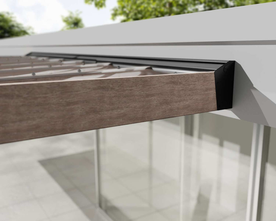 Helsinki Cedar Patio Cover by Canopia - wall mounting detail