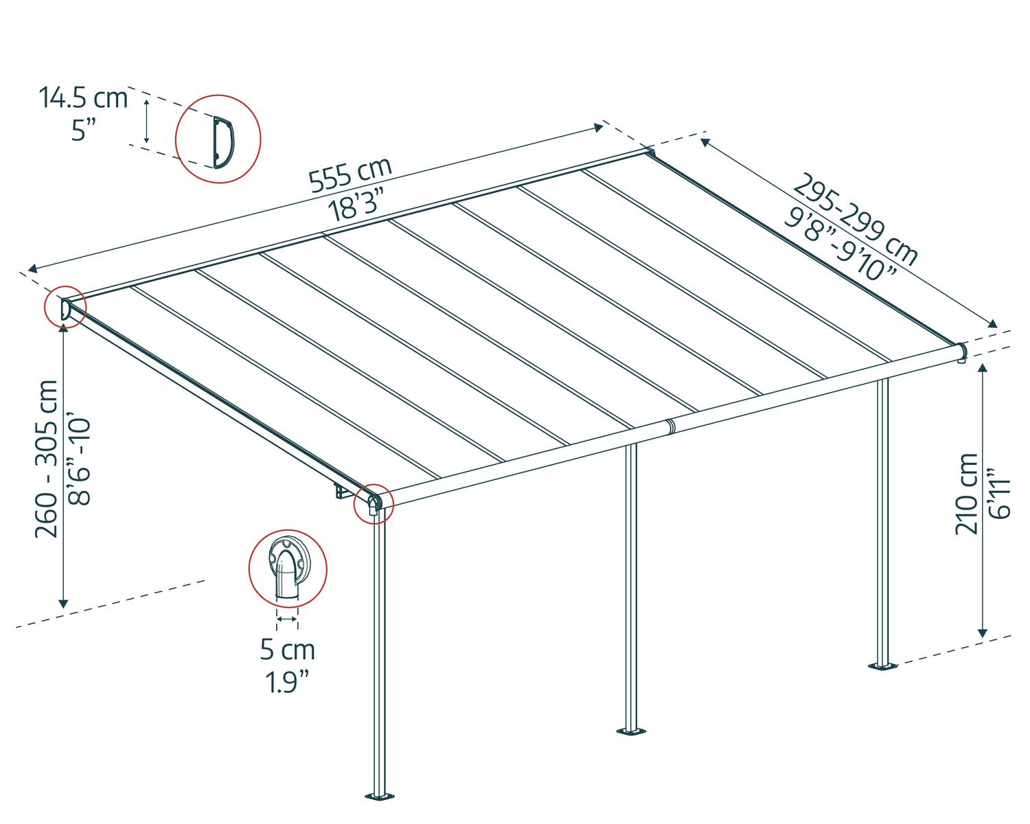 Sierra Patio Cover by Canopia - dimensions diagram
