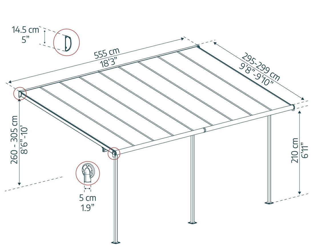 Sierra Patio Cover by Canopia - dimensions diagram