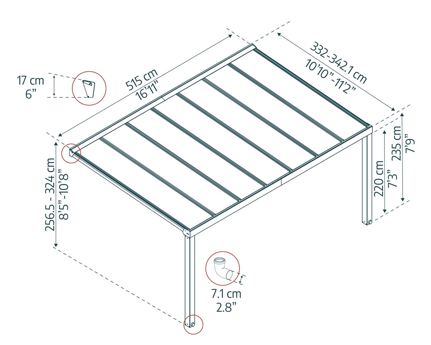 Stockholm Patio Cover by Canopia - dimensions diagram