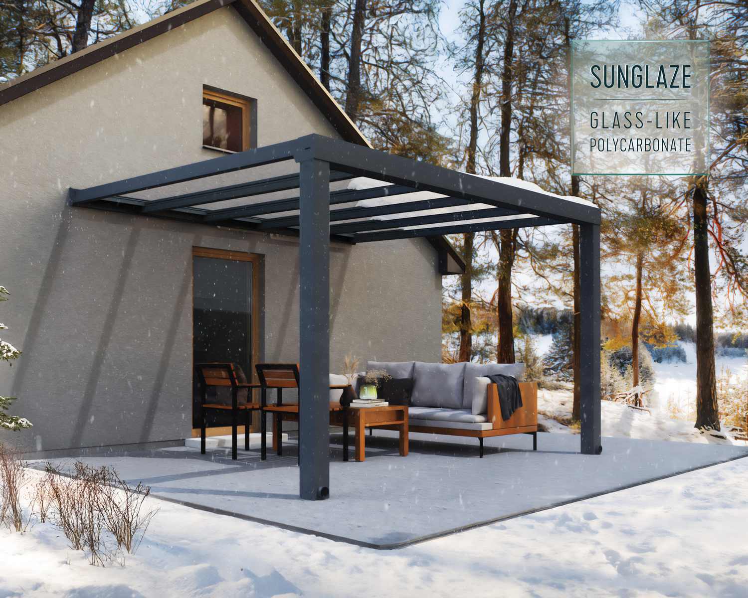 Stockholm Patio Cover full installed outdoor setting