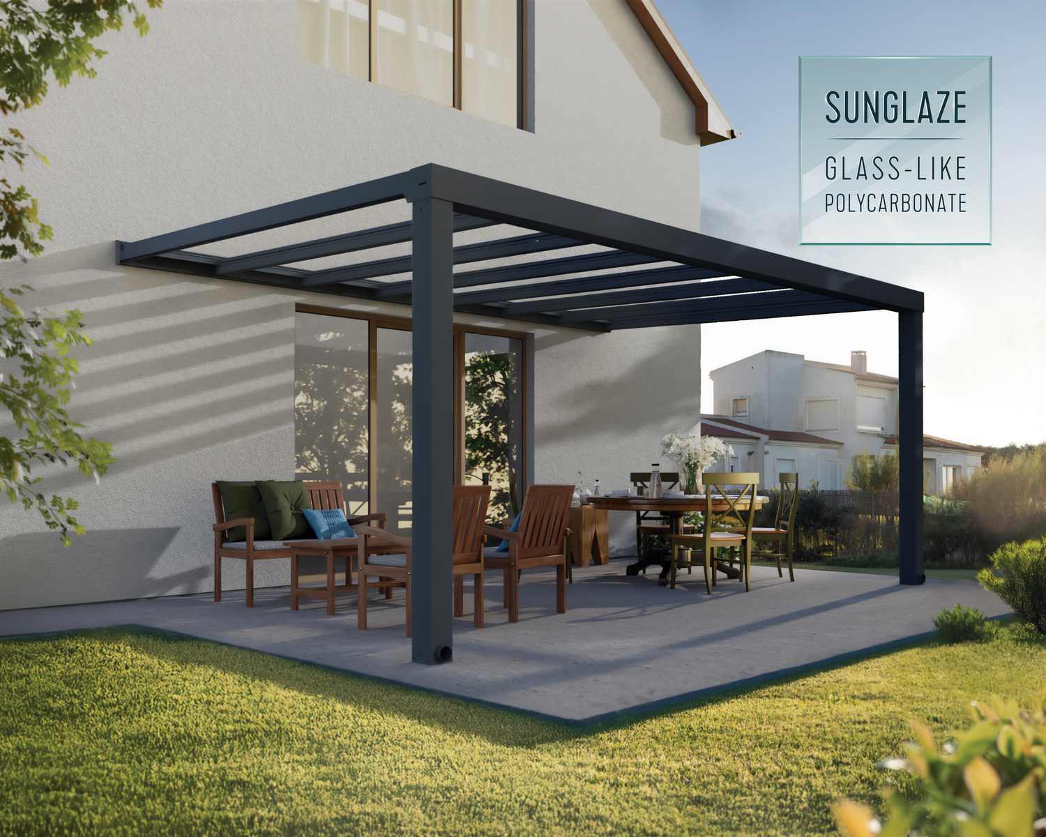 Stockholm Patio Cover by Canopia - mounted on house