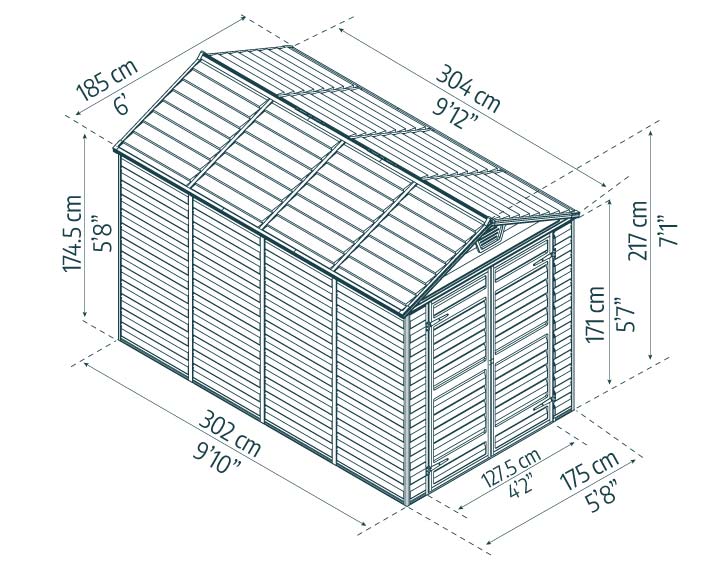 Skylight Storage Shed by Canopia - dimensions diagram