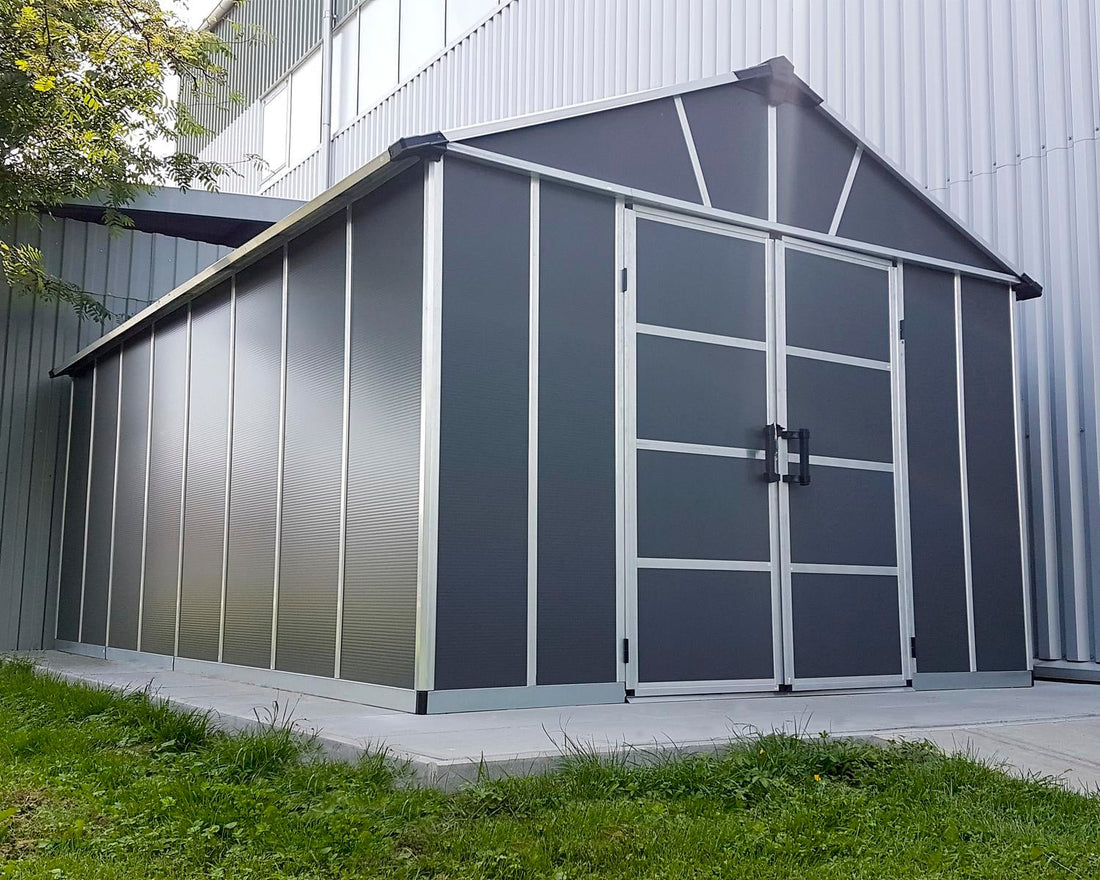 Yukon Storage Shed alternate landscaped angle