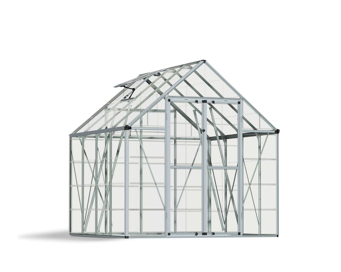 Snap & Grow 8ft greenhouse, silver aluminum frame with clear polycarbonate panels