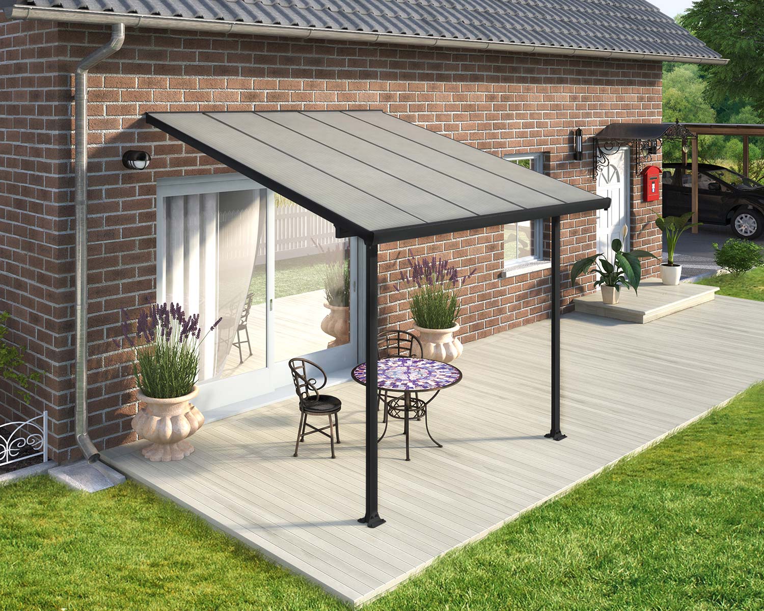 Feria Patio Cover grey/clear installed, wall-mount