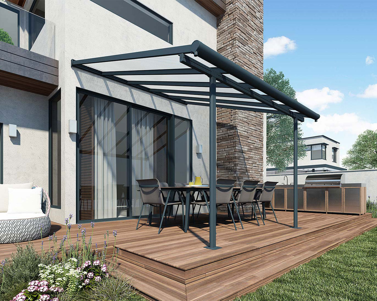 Sierra Patio Cover grey/clear installed on deck