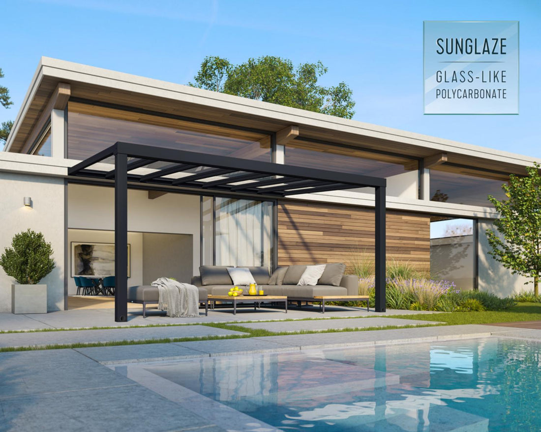 Stockholm Patio Cover with Shades by Canopia - mounted on house