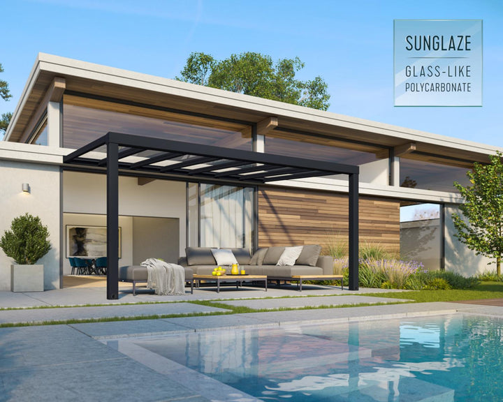 Stockholm Patio Cover with Shades by Canopia - mounted on house