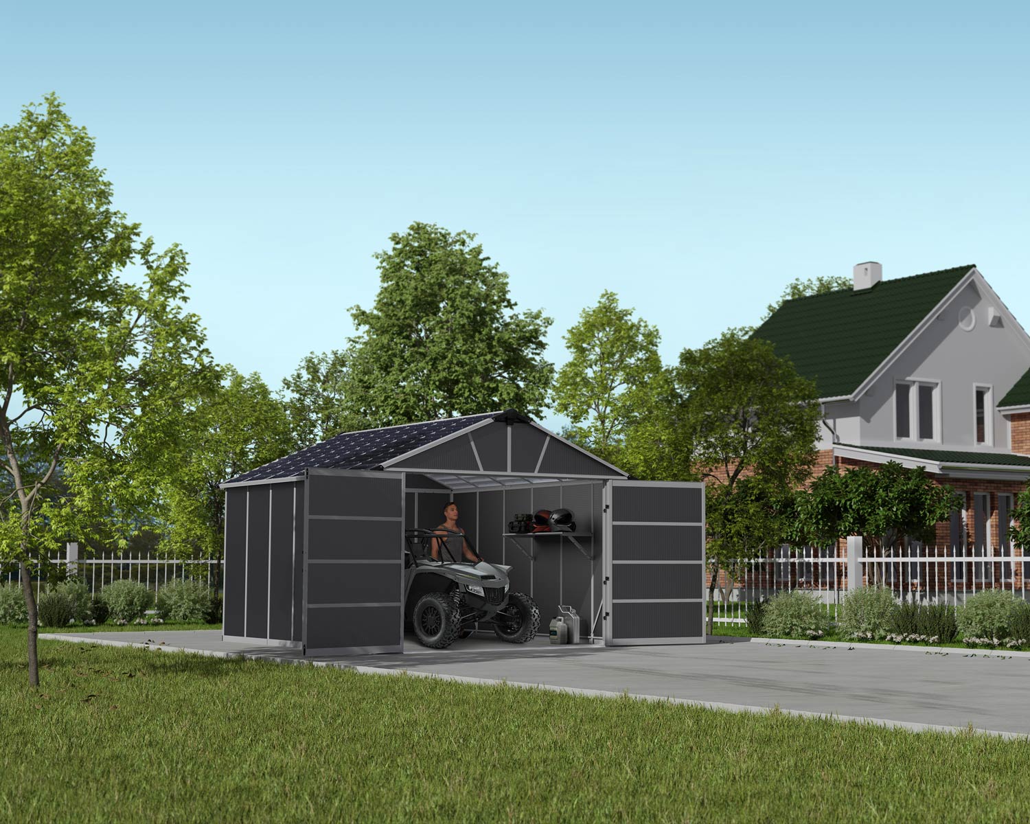 Yukon Garage Shed ATV parked alternate angle