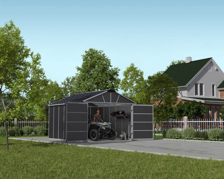 Yukon Garage Shed ATV parked alternate angle