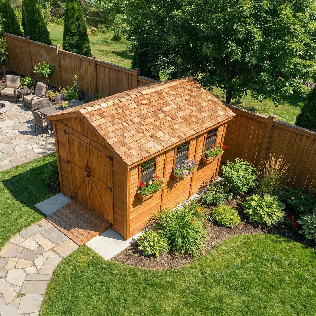 OLT Space Maker 8x12 Cedar Shed, product rendering 3