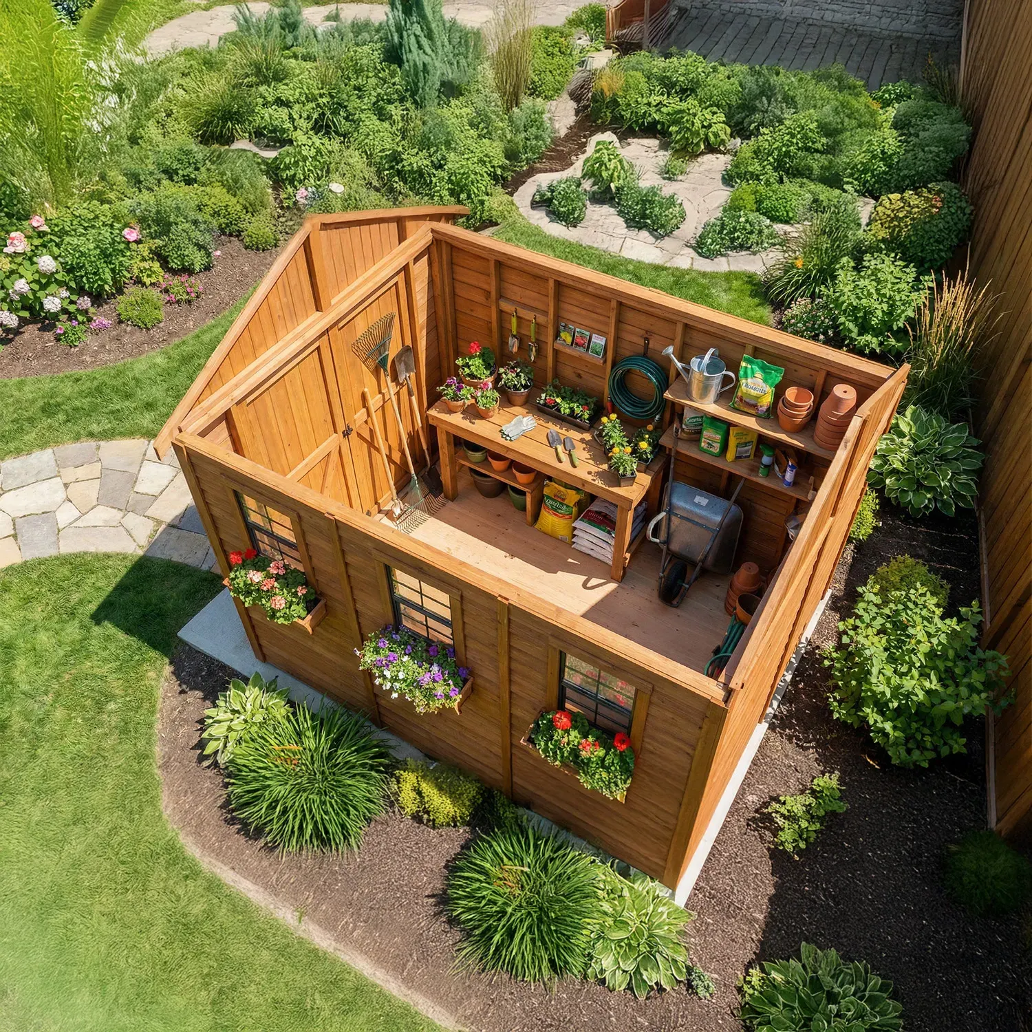 OLT Space Maker 8x12 Cedar Shed, product rendering 4