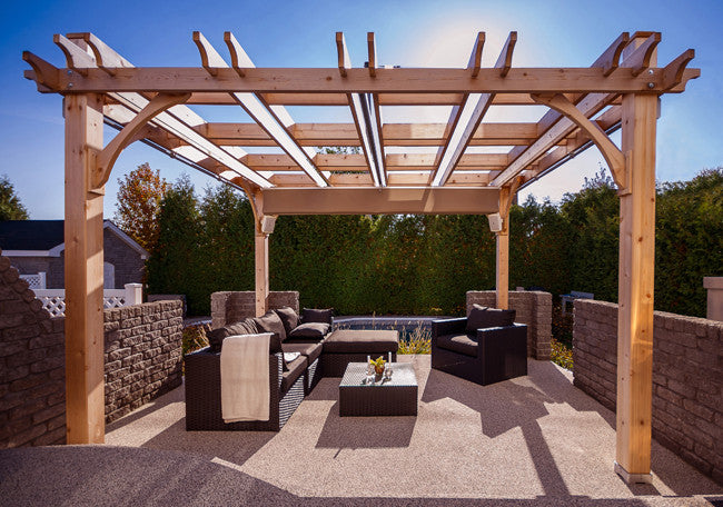 Cedar Pergola with retractable canopy, 12x12 size