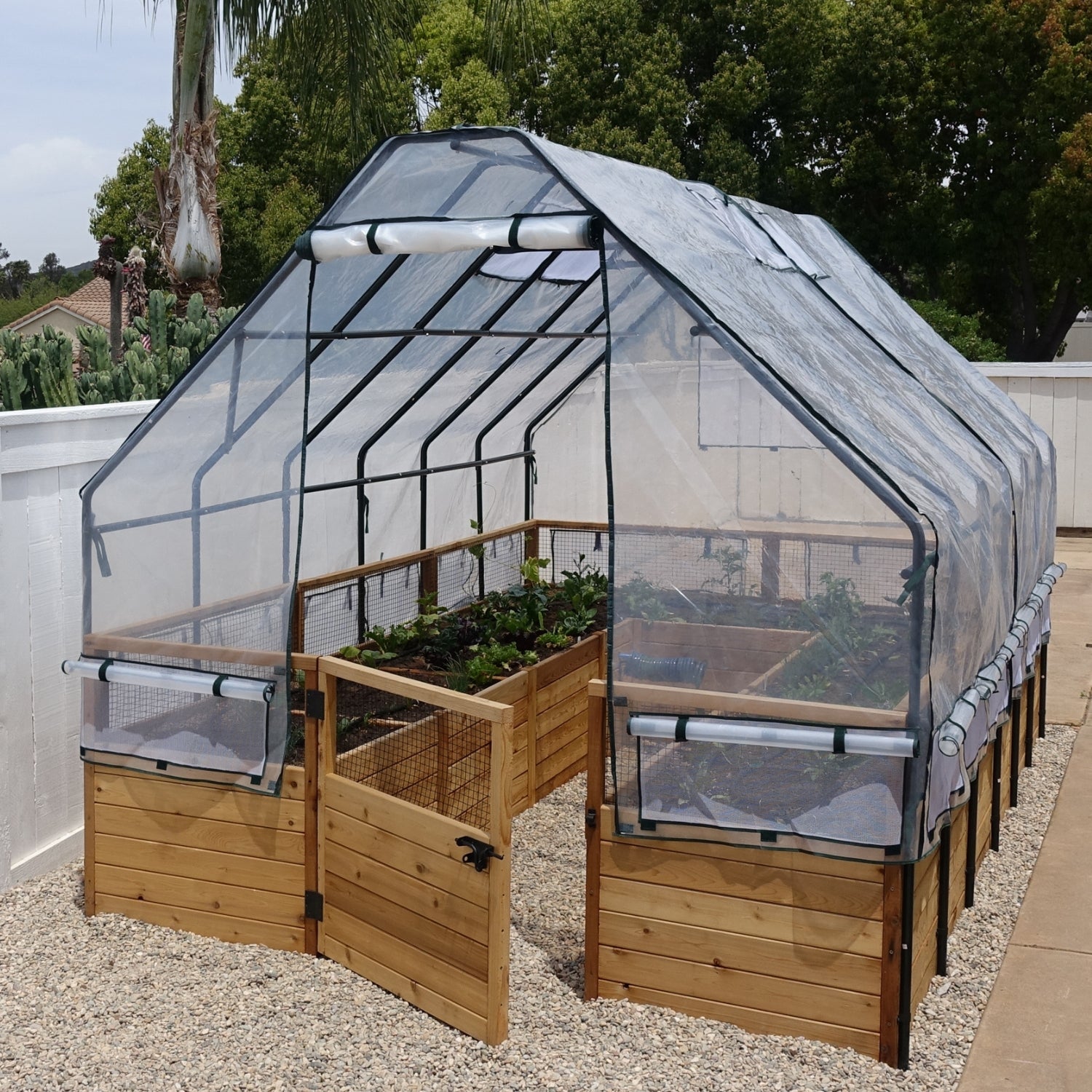 8'x12' raised cedar garden bed with greenhouse cover, product photo