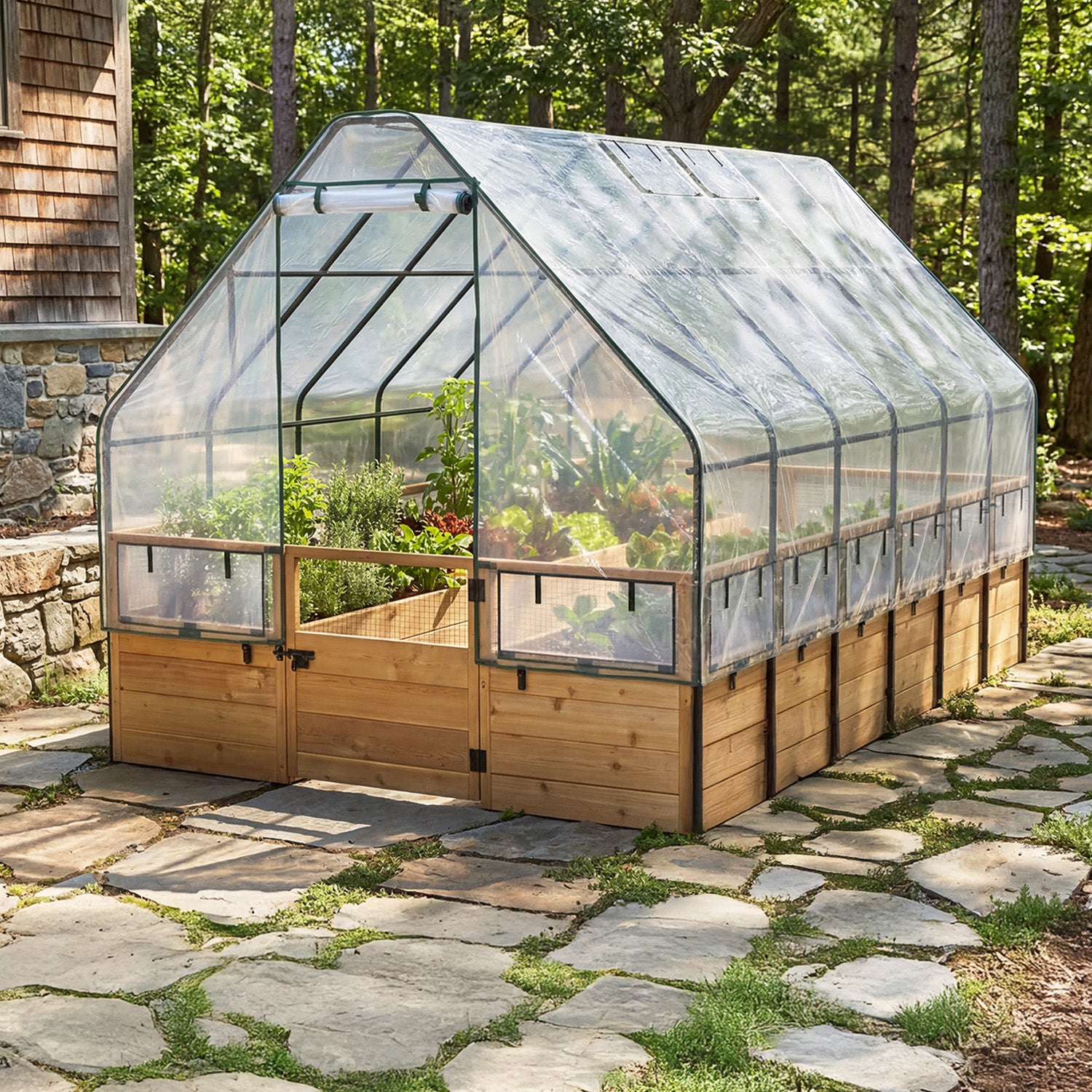 8'x12' raised cedar garden bed with greenhouse cover kit