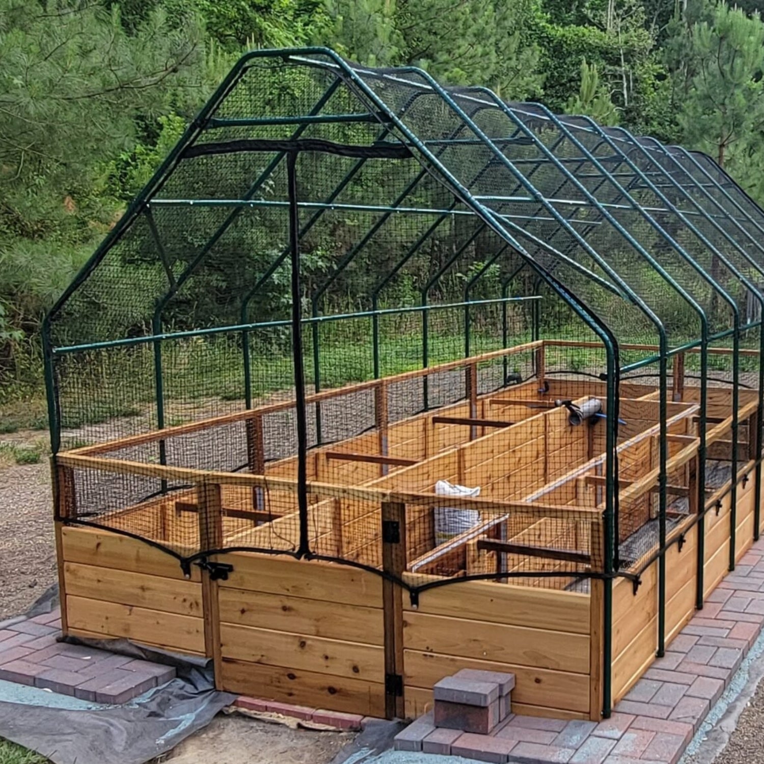 8'x16' raised cedar garden bed with bird net fence, product photo