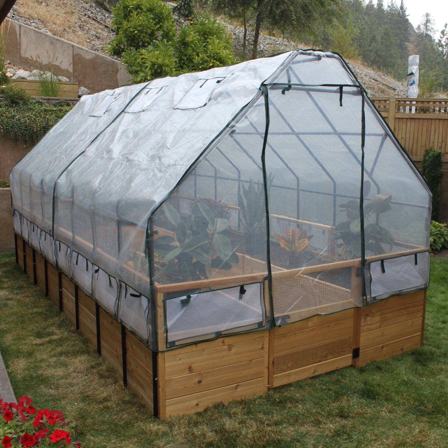 8'x16' raised cedar garden bed with greenhouse cover, product photo