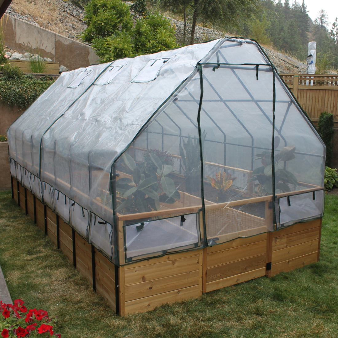 8'x16' raised cedar garden bed with greenhouse cover, product photo