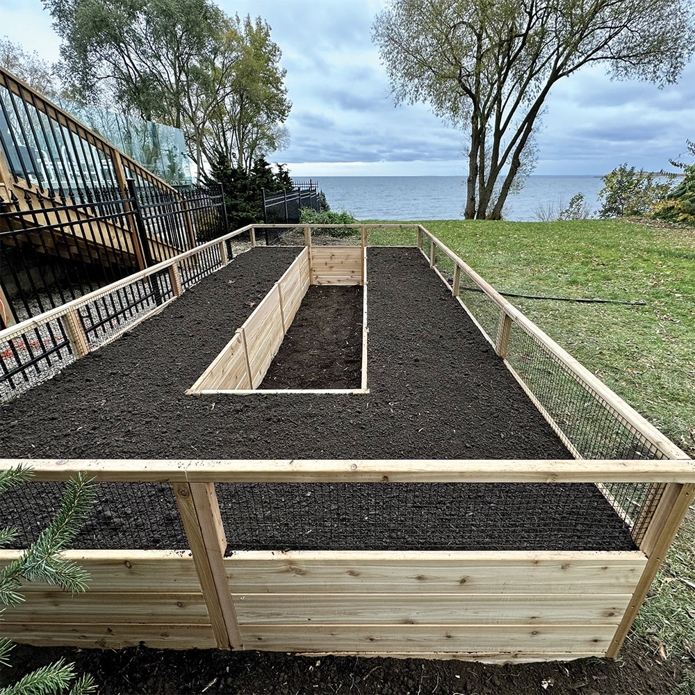 8'x16' raised cedar garden bed, back view