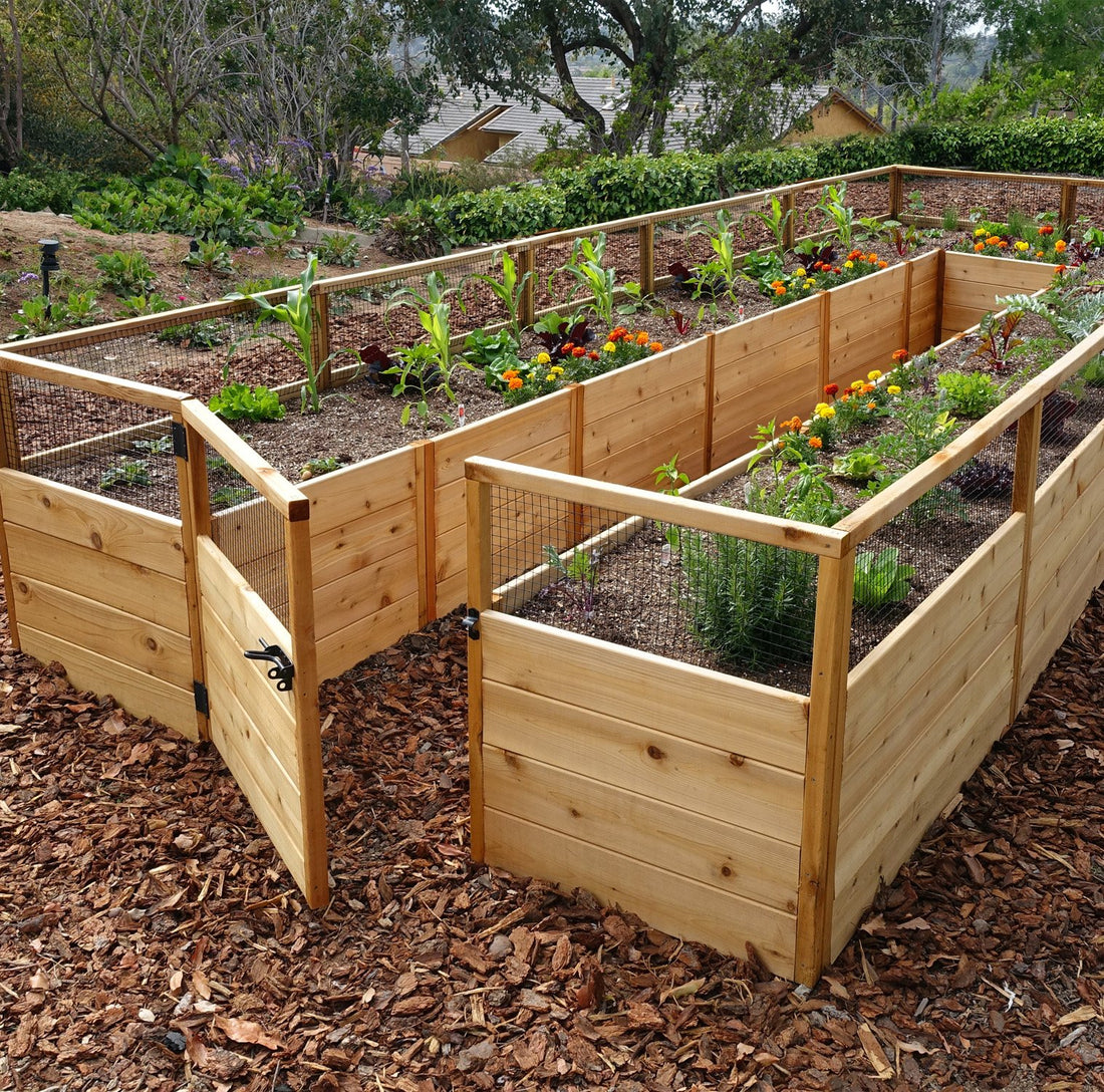 8'x16' raised cedar garden bed, front view, alternate angle