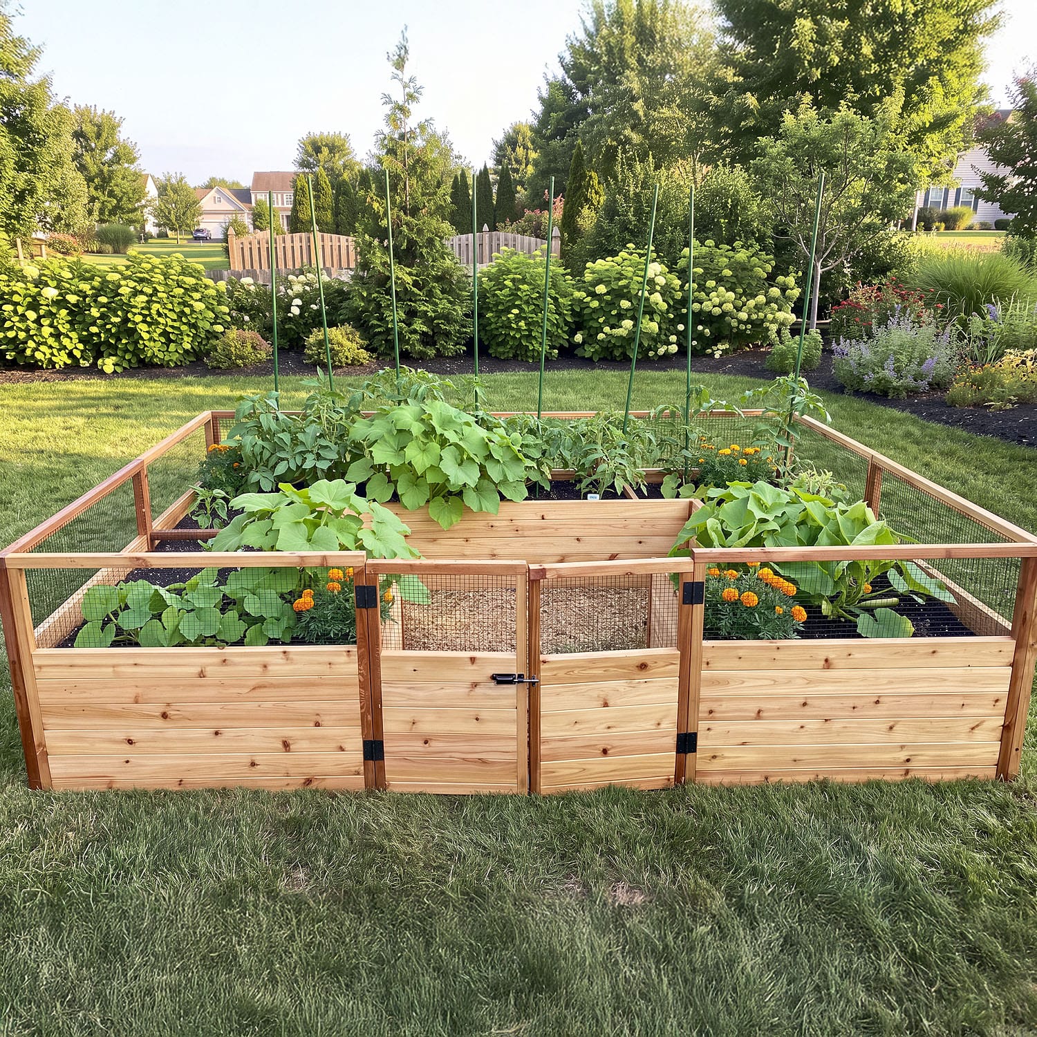 12x8 wheelchair accessible raised cedar garden bed, full exterior view