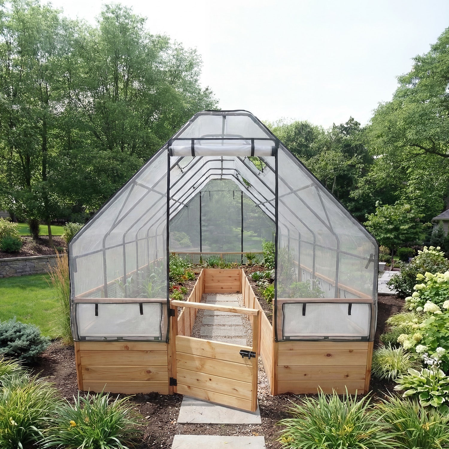 8'x16' raised cedar garden bed with greenhouse cover kit, view 3