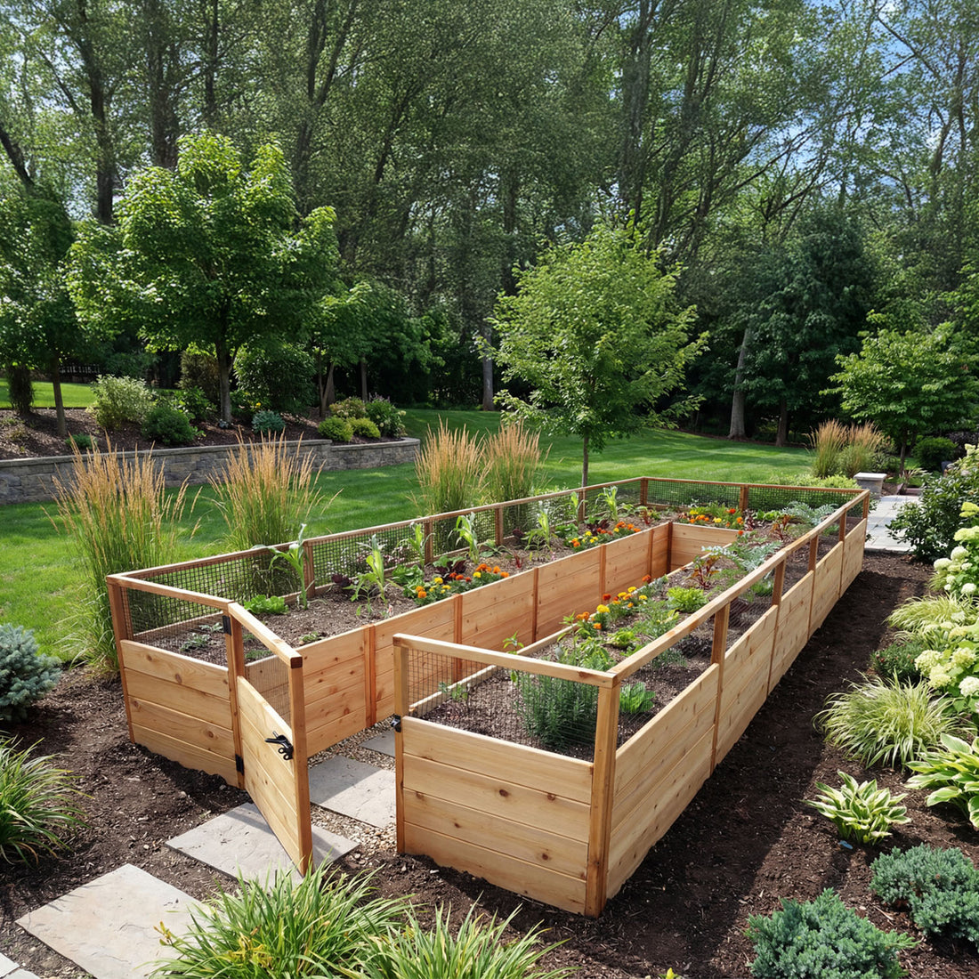 8'x16' raised cedar garden bed gardening kit, exterior view
