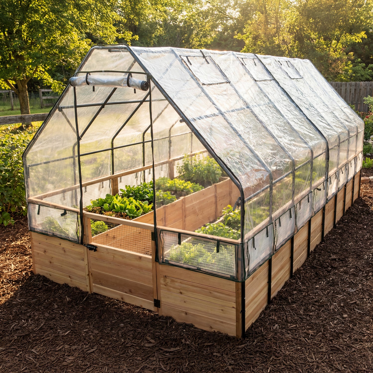 8'x16' raised cedar garden bed with greenhouse cover kit, additional view 2