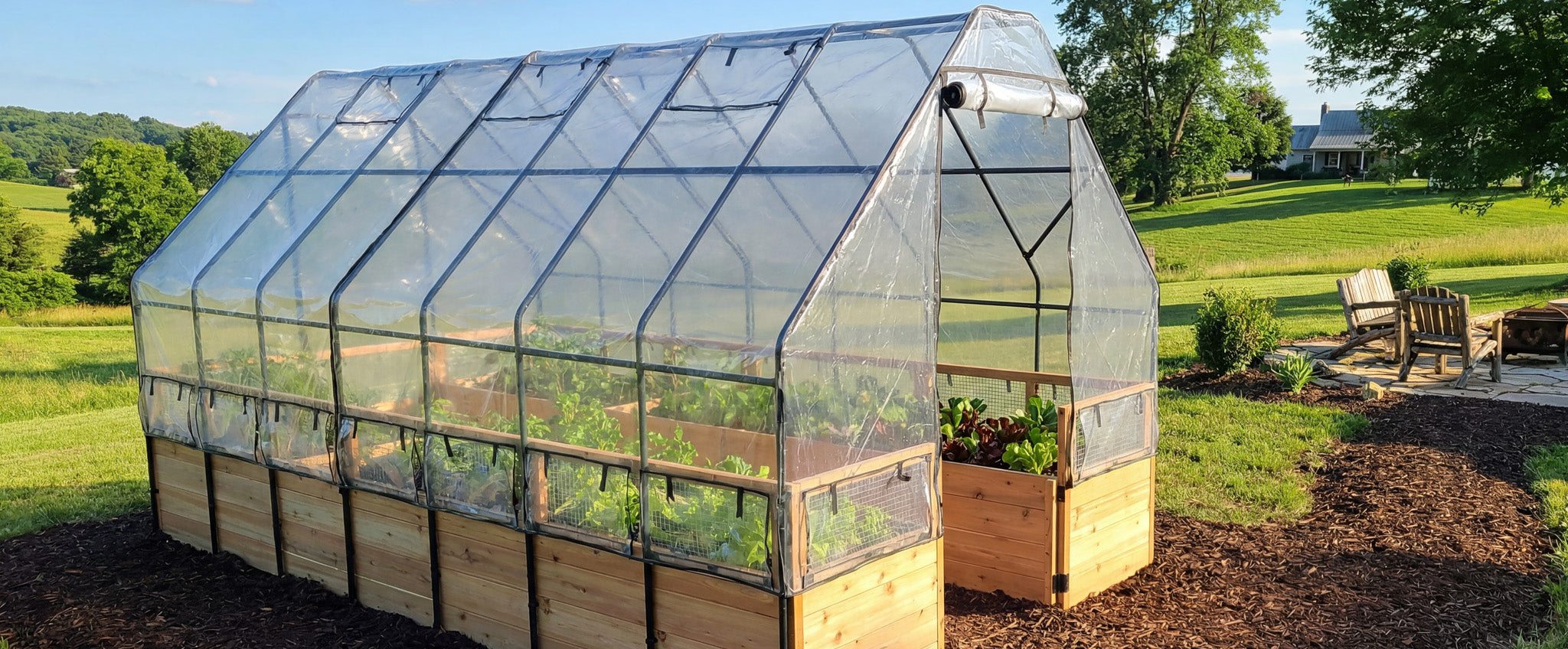 8'x16' raised cedar garden bed with greenhouse cover standard kit