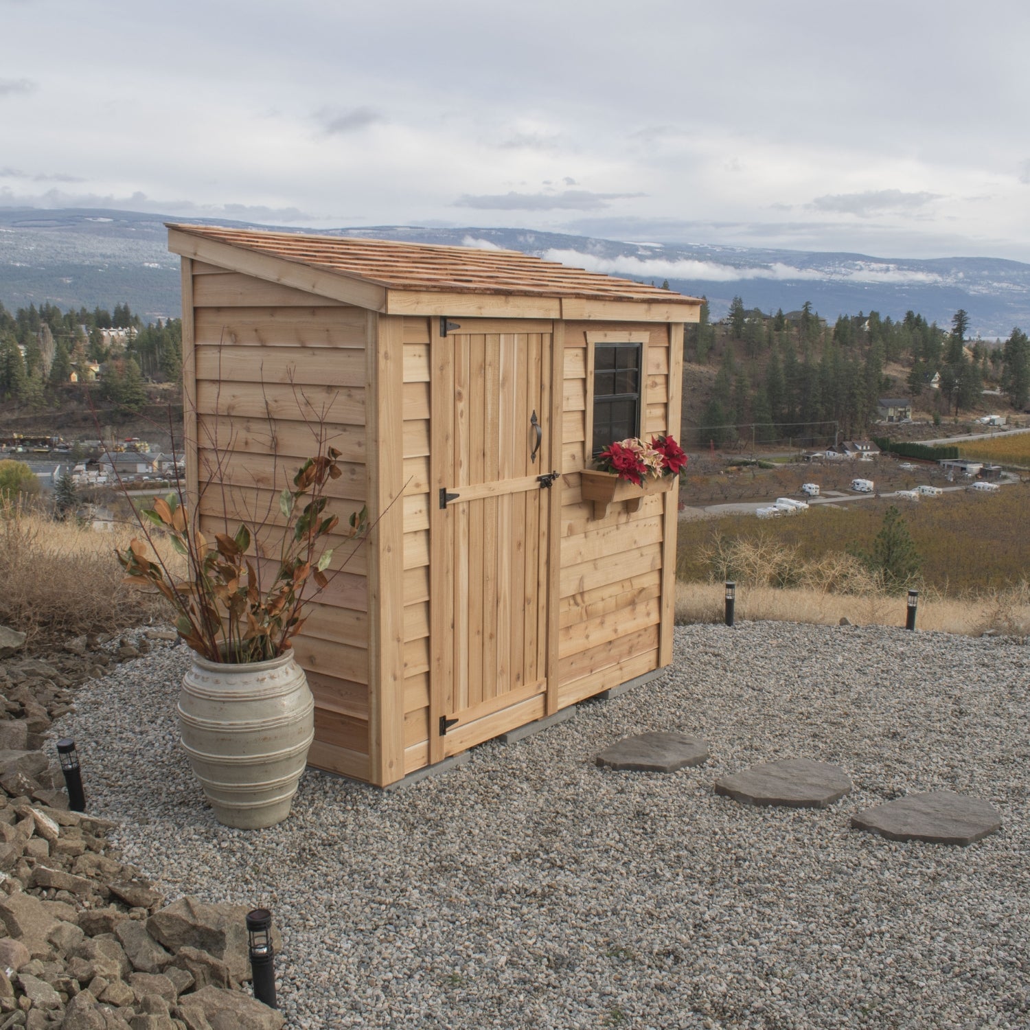 OLT 8’x4′ Cedar Shed With Screened Window and Flowerbox