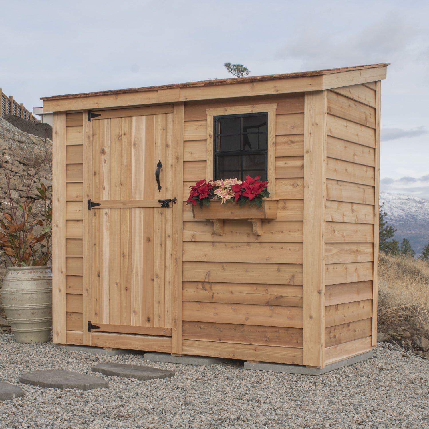 OLT 8’x4′ Cedar Shed With Screened Window and Flowerbox
