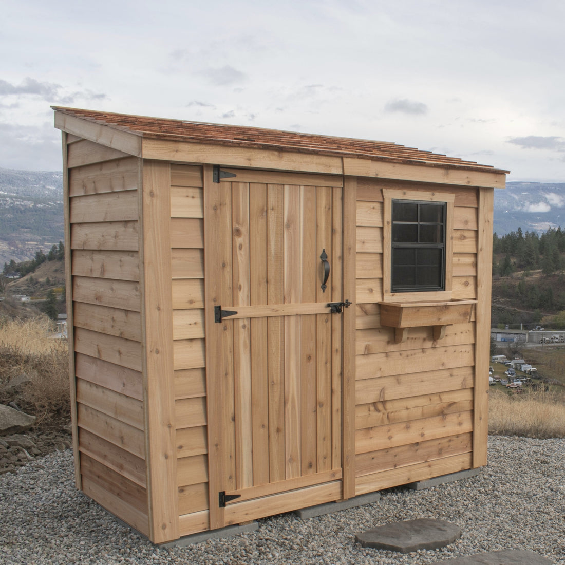 OLT 8’x4′ Cedar Shed With Screened Window and Flowerbox