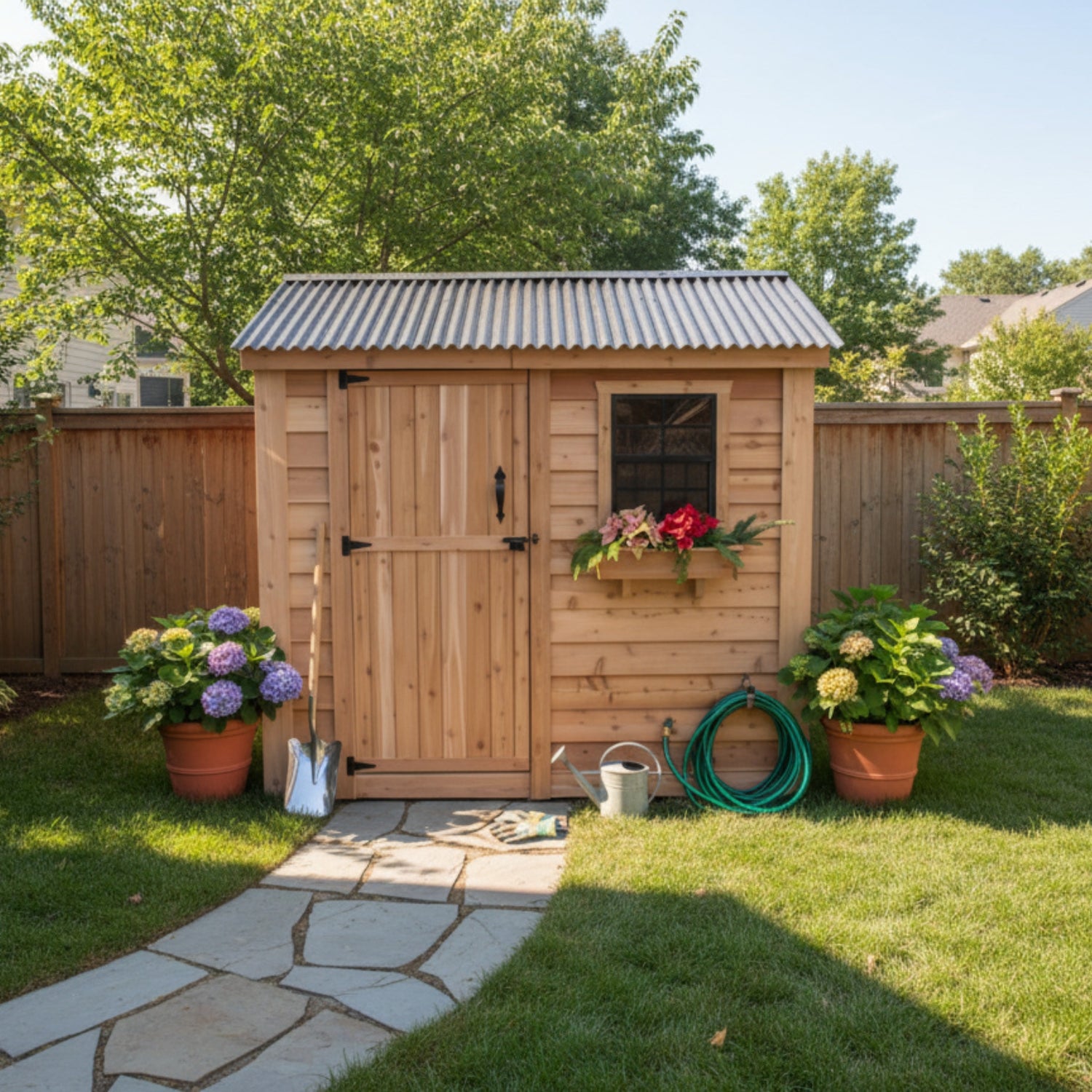 OLT 8’x4′ Cedar Shed With Screened Window and Flowerbox