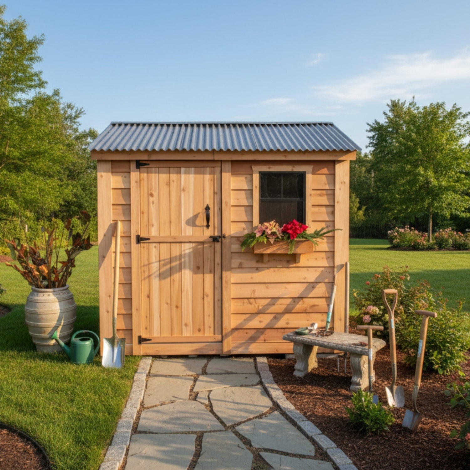 OLT 8’x4′ Cedar Shed With Screened Window and Flowerbox