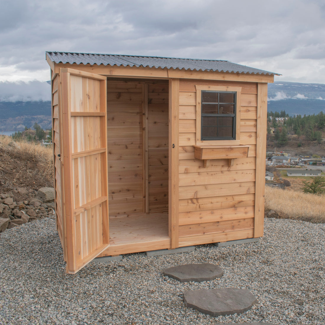 OLT 8’x4′ Cedar Shed With Screened Window and Flowerbox