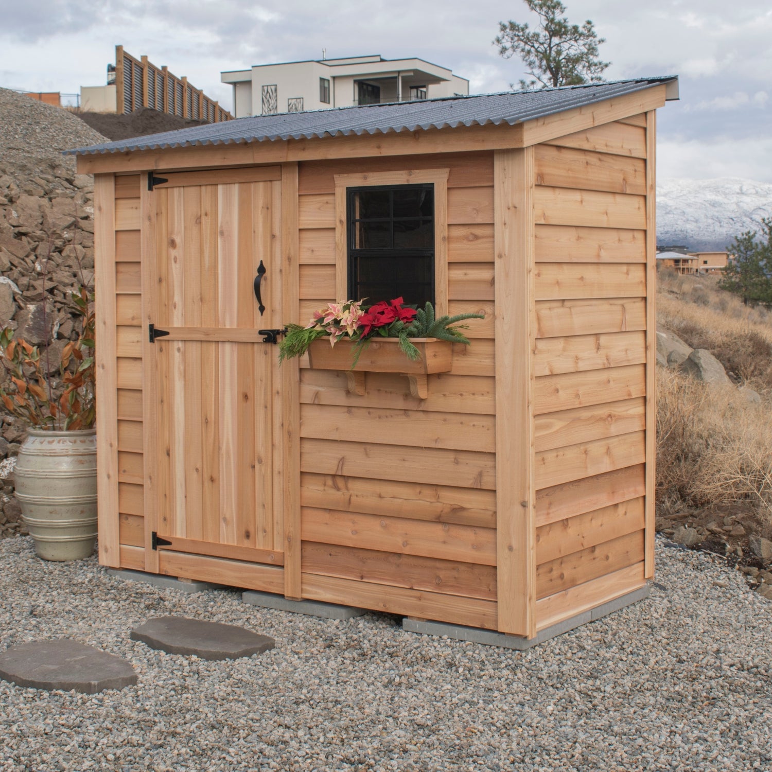 OLT 8’x4′ Cedar Shed With Screened Window and Flowerbox