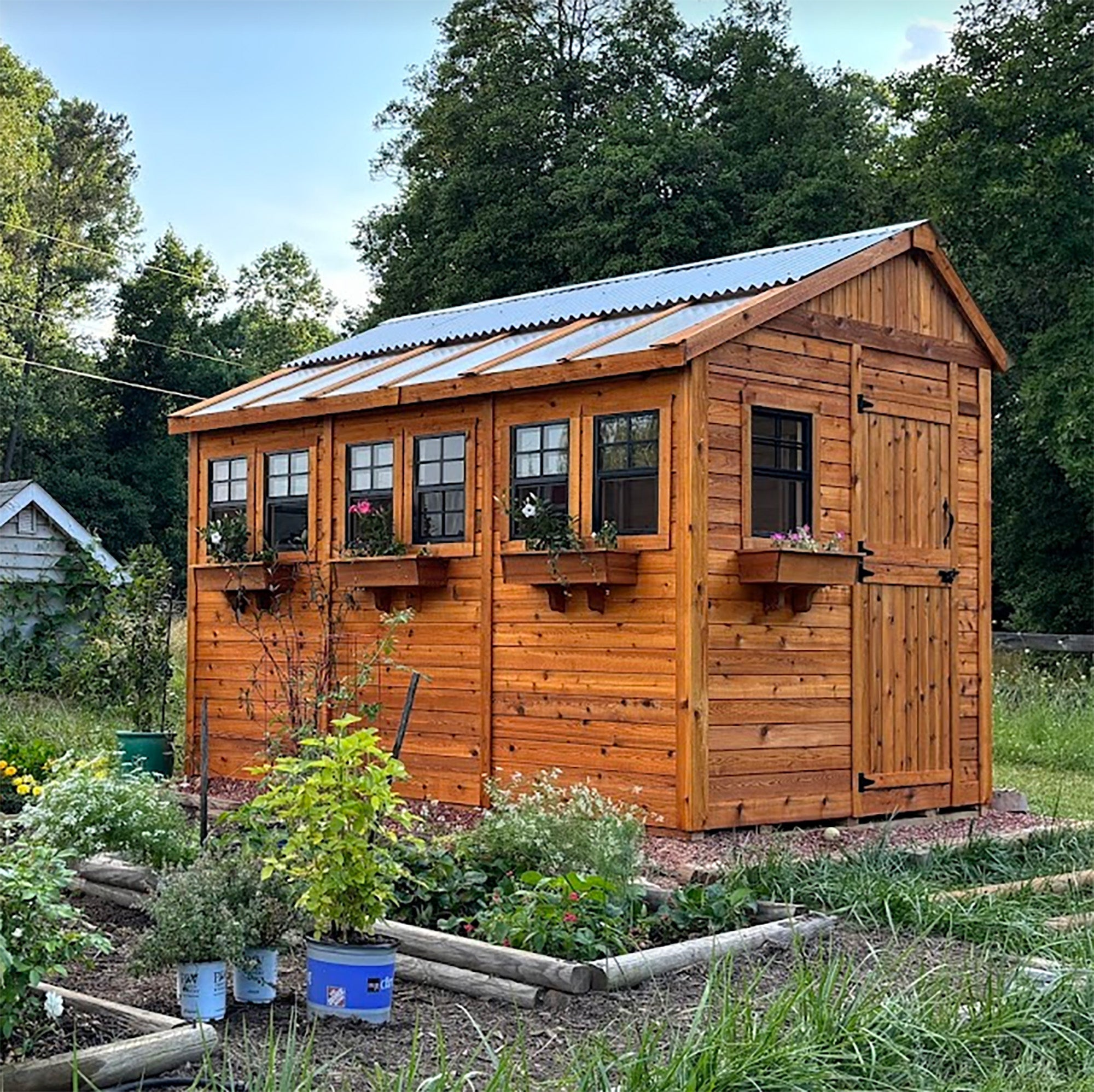OLT Sunshed Garden Shed 8x12 with metal roof, exterior view