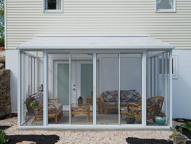 San Remo Sun Room, white finish, installed exterior view