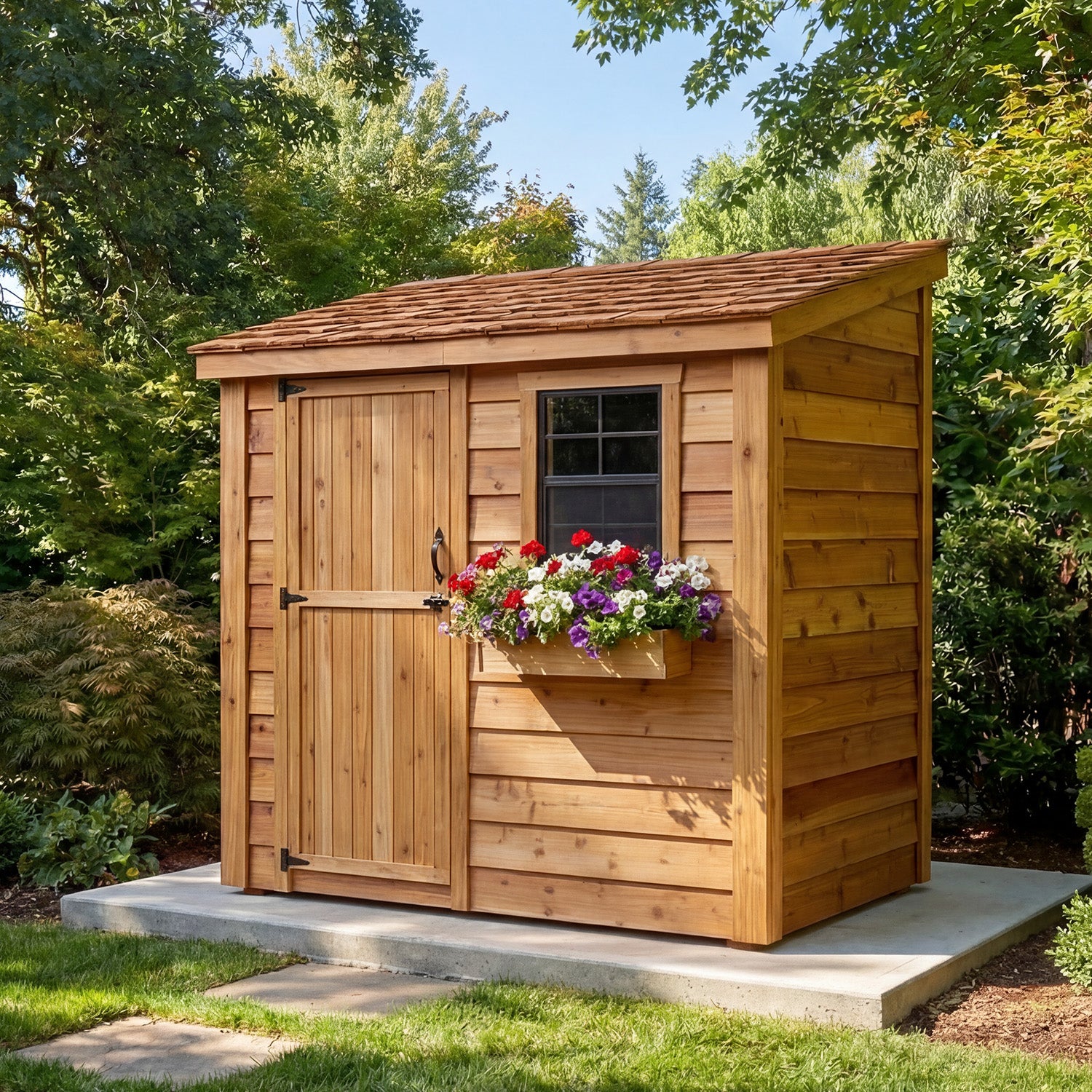 OLT 8’x4′ Cedar Shed With Screened Window and Flowerbox