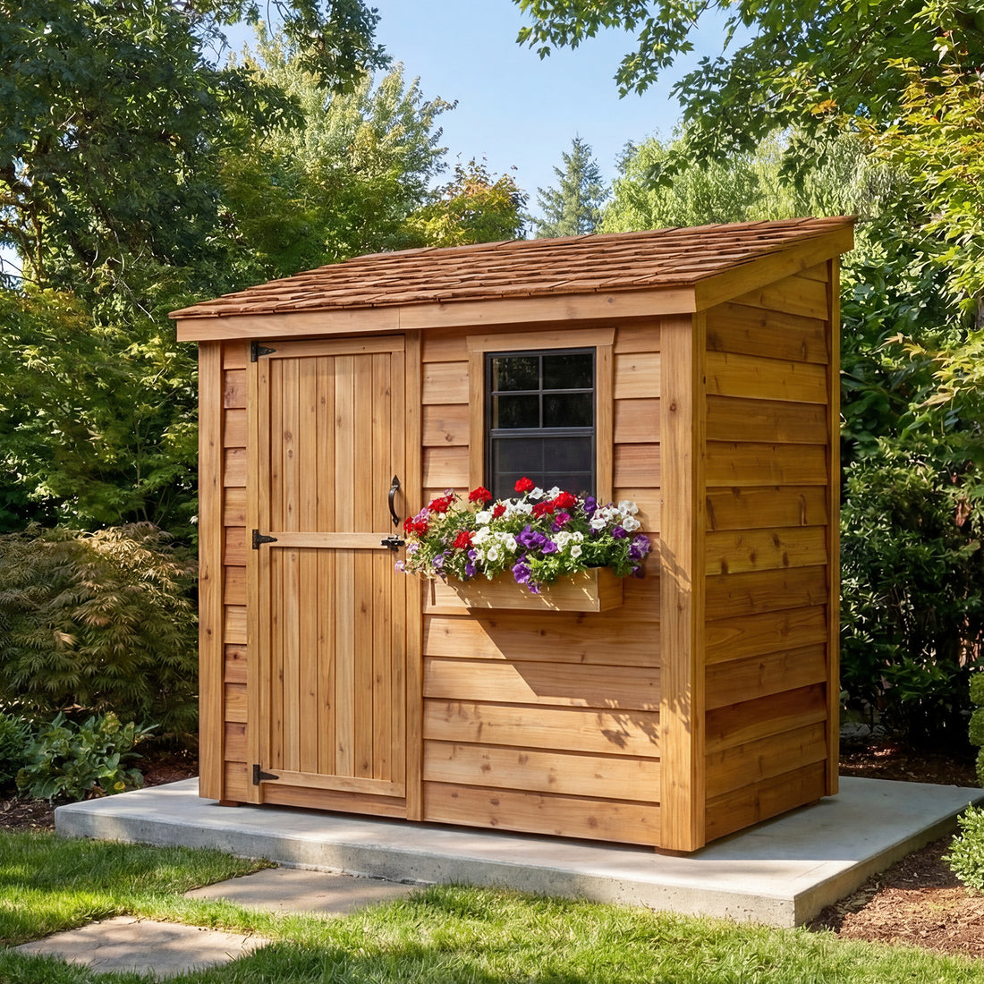 OLT 8’x4′ Cedar Shed With Screened Window and Flowerbox