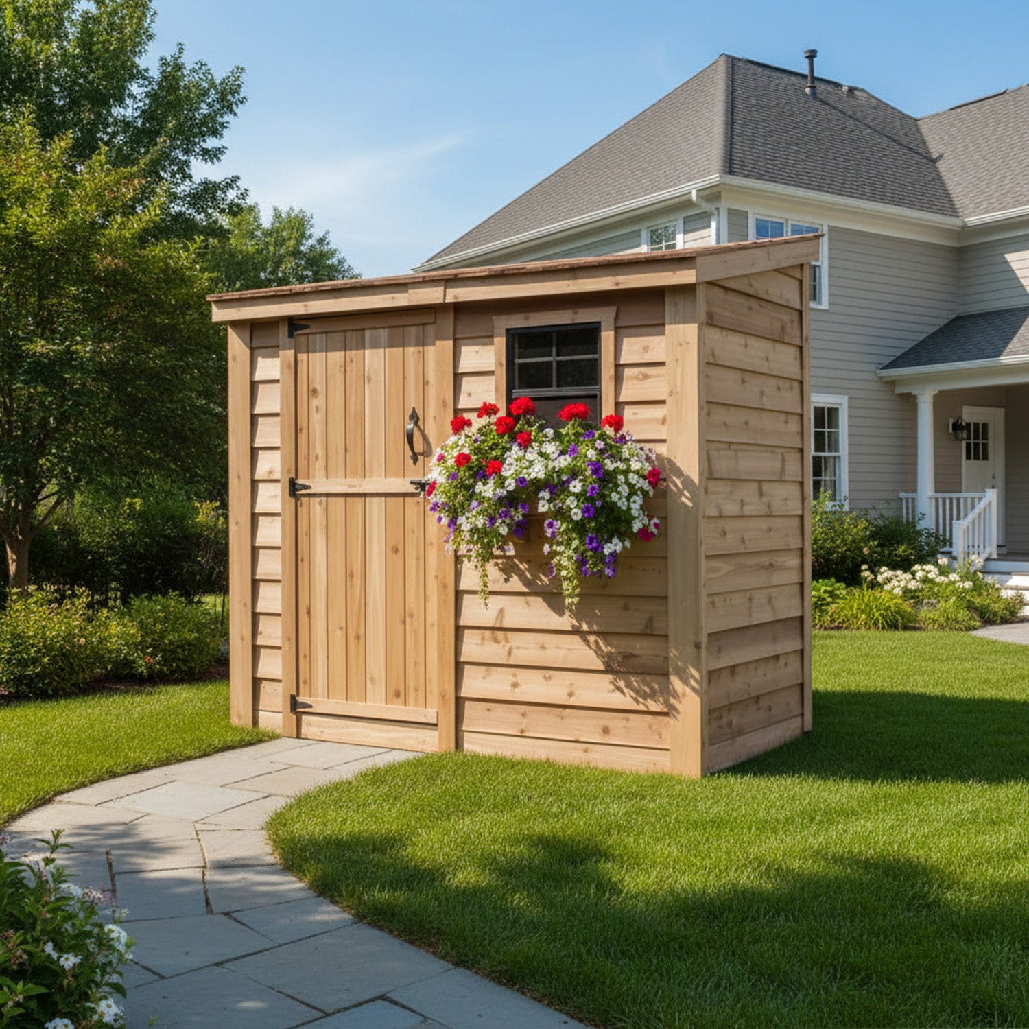 OLT 8’x4′ Cedar Shed With Screened Window and Flowerbox