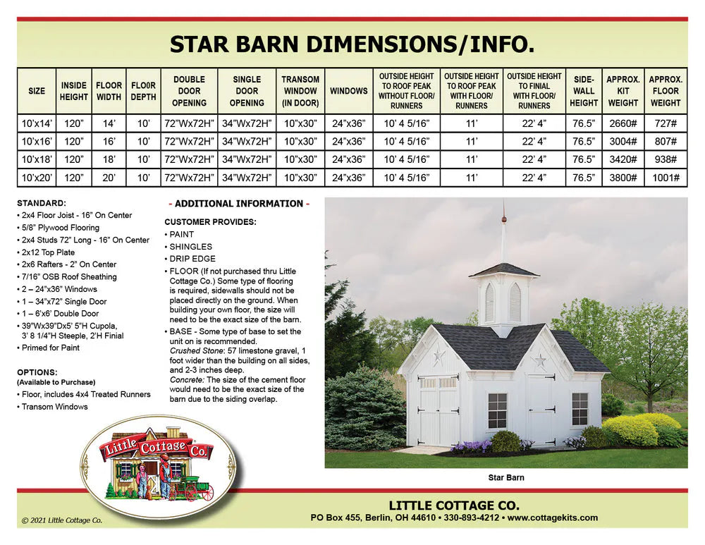 Star Barn shed dimensions diagram